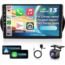2G ir 64G 10,1 colio automobilinis radijas Citroen nemo/Peugeot Bipper/Fiat Fiorino Qubo 2008-2017 m. su Carplay Android Car, Android 13, jutikliniu ekranu Bluetooth HiFi/RDS/FM radijas, WiFi Navi/AHD atbulinės eigos kamera