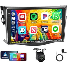 [4G + 64G] Inefala Android 15 automobilinis radijas Toyota RAV4 2007-2012 su belaidžiu Carplay Android automobiliu, 9 colių jutiklinio ekrano radijas Bluetooth su GPS WiFi RDS/FM SWC atbulinės eigos kamera Mikrofonas