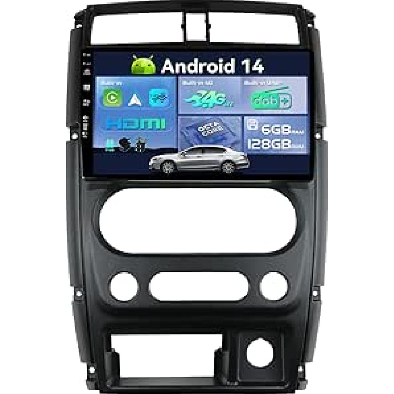 SXAUTO Android 14 [Integruotas 4G / DAB] 6G+128G - Automobilinis radijo imtuvas Suzuki Jimny 3 (2005-2019) - Integruotas Carplay/Android Car - Kamera + MIC - DSP 360-CAM vairo valdymas Fast Boot HDMI 2 DIN IPS 9