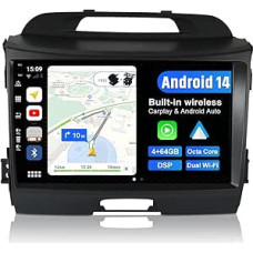 JOYX Android 12 automobilinis radijas su 2.5D tinka Kia Sportage (2010-2015) - [4G+64G] - Integruotas DSP/Carplay/Android Car - LED kamera Be mikrofono - 9 colių - Su vairo valdymu 4G WiFi Bluetooth DAB