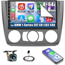 8 Cores Inefala Android 15 Radio for BMW 1 Series E87 E81 E82 E88 with Wireless CarPlay 4+64G, 9 Inch Screen with Android Car 32EQ DSP 59UI FM RDS GPS Bluetooth WiFi SWC AHD Rear View Camera