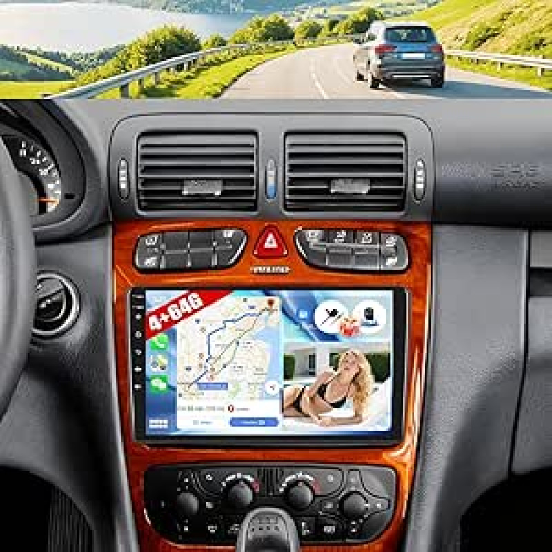 4G + 64G CAMECHO Android 13 automobilinis radijas Benz C klasei W203 W209 W463 W639 su Navi Carplay Androiduto, dvigubas DIN Carplay ekranas su 9 colių jutikliniu ekranu Bluetooth 5.0 RDS 32EQ DSP + atbuline eiga