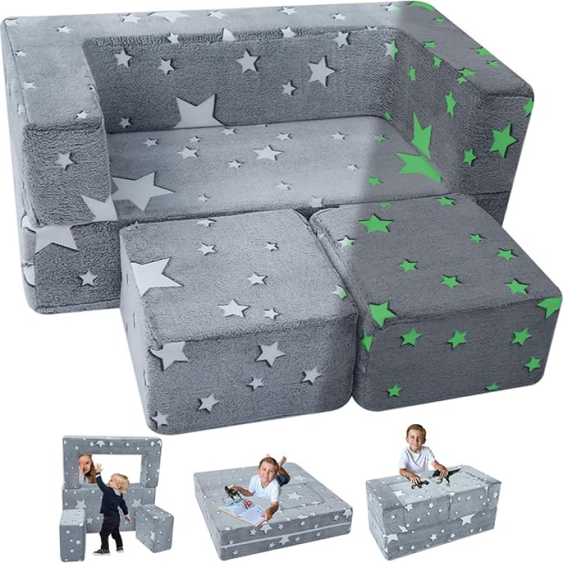 MeMoreCool Children's Sofa Play Sofa, Foam Building Blocks, Couch Foldable in the Dark, Bedroom Furniture, Modular Mini Sofa for Playroom, Soft Building Blocks for Cuddly Corner Children's Room