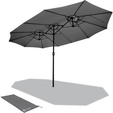 Vounot 3 Metre (10 ft) Hexagonal Parasol with Crank and Non-Return Crank, Tilting Parasol, grey