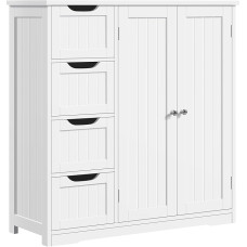 Yaheetech Vonios spintelė Grindų spintelė su 4 stalčiais ir 2 durimis Vonios spintelė Grindų spintelė su reguliuojamo aukščio lentyna vonios kambariui Gyvenamasis kambarys Prieškambaris Virtuvė Balta