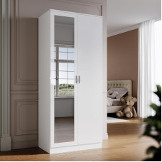 SONNI spinta su veidrodinėmis durimis, baltos spalvos, universali, su 2 durimis, skirta jūsų miegamajam, 76 cm (plotis) x 47 cm (gylis) x 180 cm (aukštis).