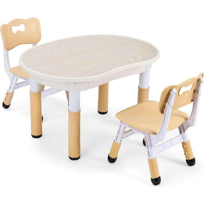 Clevich vaikiškas stalas su 2 kėdėmis, reguliuojamo aukščio vaikiškų stalų ir kėdžių rinkinys, daugiafunkcinis vaikiškas sėdimųjų vietų rinkinys, tapybos stalas klasėms, darželiams, vaikiškų stalų ir kėdžių rinkinys maistui, žaidimams, geltonos spalvos
