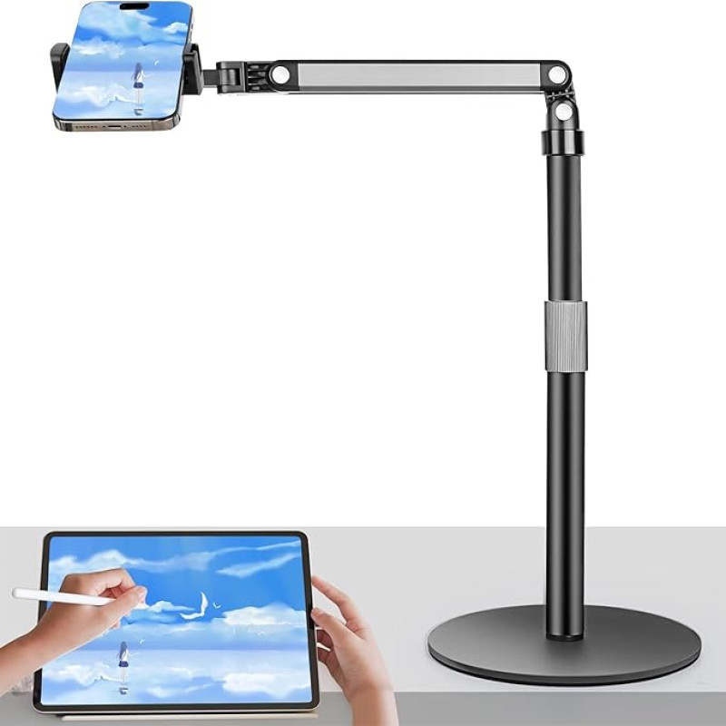 Reguliuojamas 360° kampu besisukantis mobiliojo telefono laikiklis su sunkiu pagrindu, suderinamas su 