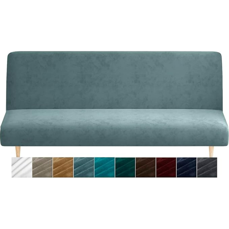 XINEAGE Velvet Futon dangtelis High Stretch Armless Spandex audinys Sofa lova Slipcover Neslystantis baldų apsauga su elastinga apačia Mašinų skalbimo mašina (Futon, akmens mėlyna)
