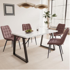 5 dalių valgomojo komplektas - 140 x 80 cm valgomojo stalas su 4 kėdėmis, tvirtas metalinis rėmas, MDF stalviršis, aksomo, dirbtinės odos arba audinio apmušalas