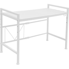 Treeisland Expandable Microwave Shelf, 2-Tier Microwave Shelf, Microwave Stand, Kitchen Shelf, Standing with 3 Hooks, White