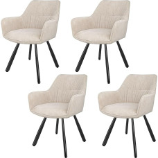 LEWE Dining Room Chairs Set of 4 Rotatable 360° Swivel Chairs, Ergonomic Upholstered Chairs, Kitchen Chairs with Armrest, Metal Legs, Short Pile Fabric for Dining Room, Living Room, Bedroom, Khaki