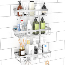 3 pakuotės, sidabrinė dušo lentyna, nereikia gręžti, vonios kambario dušo organizatoriaus stovas, šampūno laikiklis duše, vonios kambario laikymo priedai ir organizavimas