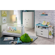 M Möbel-Direkt Deutschlands schnelle Möbel Alvara Baby Room - 6 dalių modernus Alpių baltos spalvos vaikų kambario komplektas - Pagaminta Vokietijoje