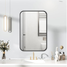 Juodas rėmo veidrodis 50x70cm stačiakampis vonios kambario sieninis veidrodis, kabantis horizontaliai/vertikaliai namų dekoro sienoje sumontuotas makiažo veidrodis vonios kambariui, persirengimo kabinai