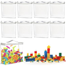 8 Pieces Toy Storage Bags with Zipper, PVC Toy Organizer Bags with Handle, Clear Waterproof Storage Bags for Building Blocks, Puzzles, Clay, Small Models