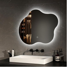 EMKE Vonios veidrodis su LED žibintais 500x600 mm Nereguliarios formos apšviestas berėmis vonios veidrodis Apšviestas makiažo veidrodis su nuėmimo funkcija, užtamsinimu ir 3 spalvomis