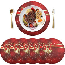 Tischsets, Weihnachts-Tischsets, 6er-Set, Weihnachtsglocken mit Schneeflocken, runde , , waschbar, wärmeisolierend, rutschfest, for die Küche