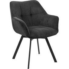 CLP Jordi Cord Ergonomic Dining Room Chair, Rotatable with Armrests, Upholstered Chair, 4 Foot Metal Frame, up to 150 kg, with Floor Protectors, Colour: Black