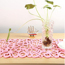 Bendrasis Rechteckiges Filz-Tischdeckenläufer-Tischsets-Set, Elegante Tischsets mit Blumenmuster für die Heimdekoration, Filz- für den Esstisch (PINK)