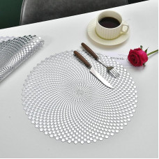 Šiuolaikinės apvalios kilimėliai, 2 vnt., apvalūs tuščiaviduriai kilimėliai, virtuvės kilimėliai valgomajam stalui, sidabrinės spalvos, 38 cm