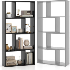 HOMASIS Knygų spinta su 8 skyriais, stovinti lentyna su 4 lygiais, medinė kubo formos lentyna su atviromis lentynomis, lentyna biurui, geometrinė lentyna gyvenamajam kambariui, 60 x 20 x 120 cm (juoda)