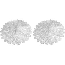 UKCOCO 2 Stück Durchbrochene PVC Platzsets mit Pfauenmuster Wärmedämmend Mattes Silber Kreative Tischunterlagen für Partys und Heimdekoration