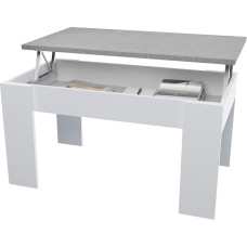 amuéblate online - Reguliuojamo aukščio kavos staliukas svetainei ar valgomajam - baltos spalvos su pilku dangčiu - 90 cm (plotis) x 50 cm (gylis) x 46 cm (aukštis)