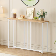 YITAHOME Konsolinis staliukas, 100 cm prieškambario staliukas, siauras sofos staliukas, šoninis staliukas, siaura lentyna, konsolinis staliukas svetainei, prieškambariui, prieškambariui, prieangiui, medžio spalvos ir baltos spalvos