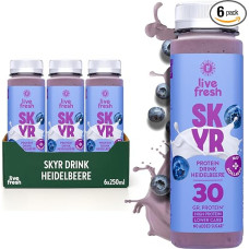 LiveFresh Skyr Drink - Blueberry - 30 g Protein + Collagen - Low Calorie - No Added Sugar - Protein Shake Alternative - 6 x 250 ml