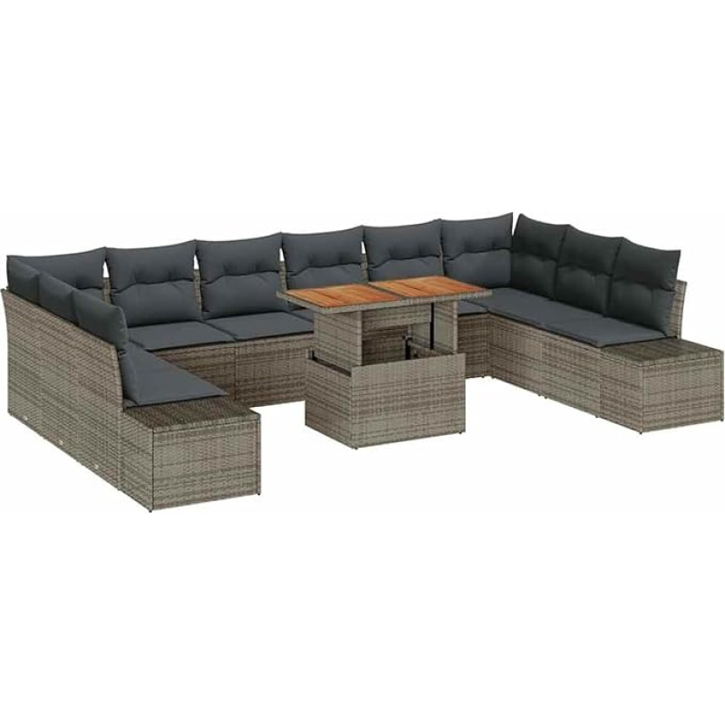 11-teiliges Garten-Sofa-Set mit Kissen Grau Poly Rattan Gartenlounge Modelis3358750