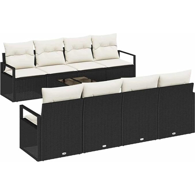 9-teiliges Garten-Sofa-Set mit Kissen Schwarz Poly Rattan Gartenlounge Modelis3346307