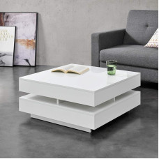 [en.casa] Kavos staliukas, 75 x 75 x 35,5 cm, staliukas su lentynomis, medžio drožlių plokštė, dengta melaminu, juoda/balta