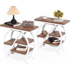 LITTLE TREE Beistelltisch 2er Set Schmaler Beistelltisch mit 4 Etagen Großer Stauraum, Moderner Nachttisch für Wohnzimmer, Home Office, Schlafzimmer, Braun und Weiß