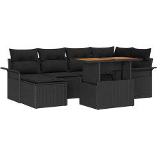 7-teiliges Garten Sofa Set mit Kissen Schwarz Poly Rattan Gartenlounge Model3358095