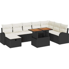 9-teiliges Garten-Sofa-Set mit Kissen Schwarz Poly-Rattan Gartenlounge Model3359981