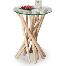 levandeo Driftwood šoninis staliukas 50 x 40 x 40 cm Saugus stiklas Unikalus kavos staliukas Natūralaus medžio masyvo rankų darbo