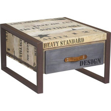 MASSIVMOEBEL24.DE Factory Coffee Table Made of Solid Wood #127, Made of Mango Wood and Iron, Natural Printed, 60 x 60 cm + Drawer, Industrial Style, Coffee Table, Side Table, Sofa Table