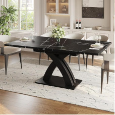 Extendable Dining Table (80 x 120 cm) - Wooden Black Painted Finish Suitable for Dining Room, Kitchen or Patio - Seats up to 6 People