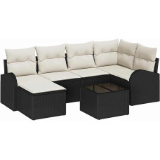 6 dalių sodo-džiovyklos komplektas su kilimėliais iš Braun Poly Rattan, 2 dalių sodo-džiovyklos sofa su staltiese ir kilimėliais iš Schwarz Poly Rattan Gartenlounge Modelis3354786