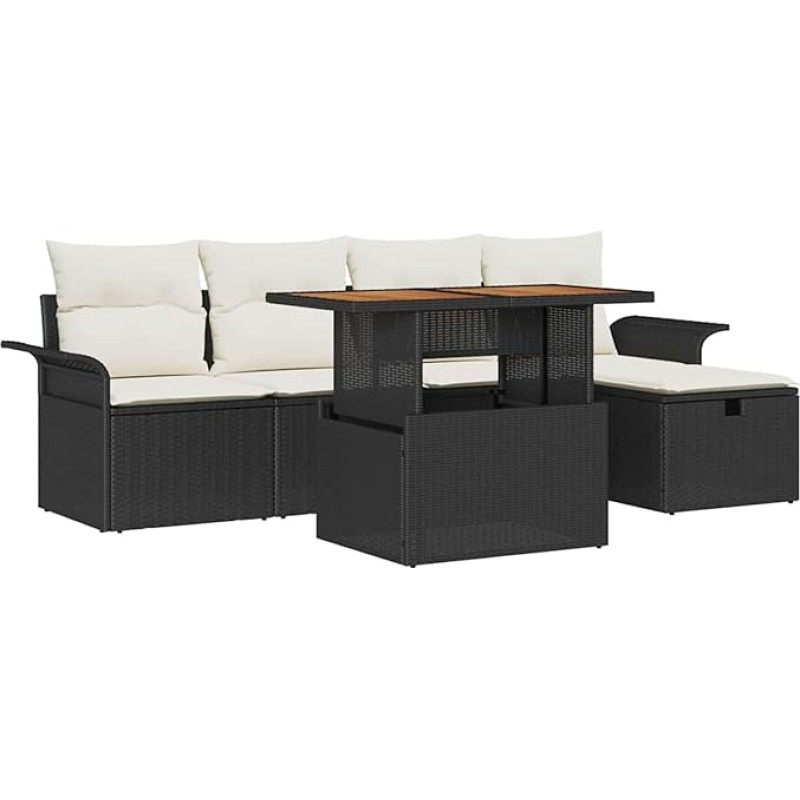 6-teiliges Garten Sofa Set mit Kissen schwarzes Poly Rattan, 2-Sitzer Garten Sofa mit Stauraum & Kissen schwarzes Poly Rattan Gartenlounge Modelis3361236