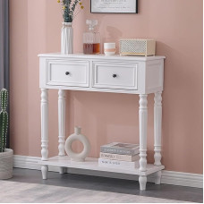 Ūkinis pastatas Konsolentisch Schmal Holz, Flur Regal, Flur Kommode Schmal mit Schubladen und Offenem Regal für Eingangsbereich und Wohnzimmer(White,80x30x85cm/31x12x33in)