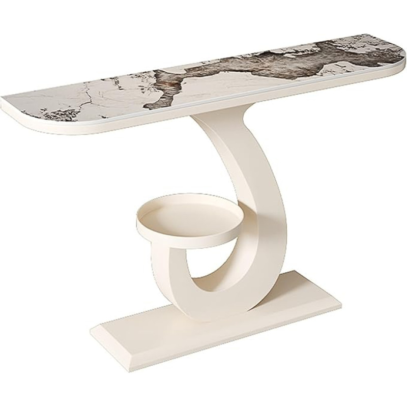 Schmaler Konsolentisch für den Flur mit Steinplatte und Metallgestell, Beistelltisch mit Doppeltem Stauraum, für Flur und Schlafzimmer(White,120cm/47in)