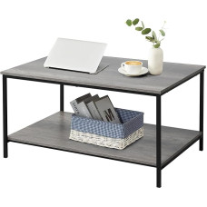 SENIG 2-Tier Coffee Table with Storage Compartment for Small Living Spaces, Grey Oak, Rectangular Wood and Sturdy Metal Side Table, Sturdy Metal TV Stand, Functional Centre Table for