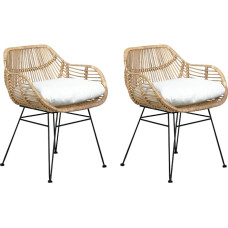 Meubletmoi 2 natūralių rotango fotelių rinkinys Juodas metalinis pagrindas Egzotiškas etninis Bohemian Chic Ibiza