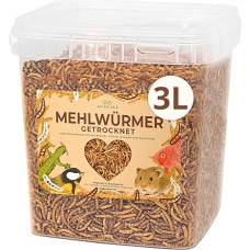 Džiovinti miltiniai sliekai, 3 litrai, idealiai tinka kaip maistas laukiniams paukščiams ir ežiams, džiovinti miltiniai sliekai, maistingųjų medžiagų turtinga užkanda graužikams, ropliams, paukščiams, žuvims, ežiams, vėžliams