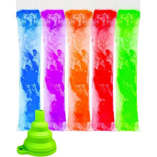 Pack of 100 Water Ice Bags, Water Ice Moulds, Make Your Own Water Ice Bags, Popsicle Bags, Ice Lolly Bags with Green Funnel