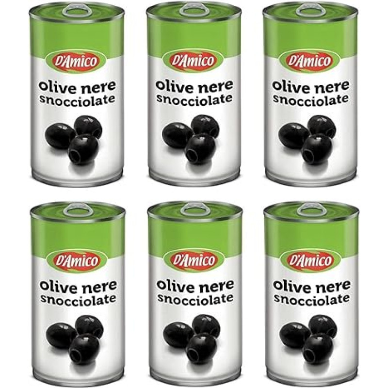 6x D'Amico Olive Nere Snocciolate Pitted Black Olives 350g Tin Gluten Free