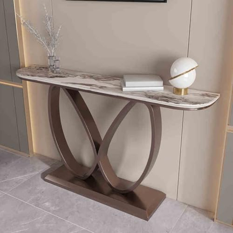 Generisch Eleganter, moderner Konsolentisch mit Schmetterlings-Metallfuß, schmaler Flurtisch, Elegante Steinplatte, ideales Eingangsmöbel für Wohnzimmer, braune Ausführung (80 cm/31,5 Zoll)