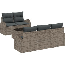 6-teiliges Gartensofaset mit Kissen Grau Poly Rattan Gartenlounge Modelis3345919